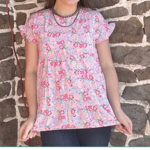 Emily Wonder Floral Pink Ruffle Sleeve Top